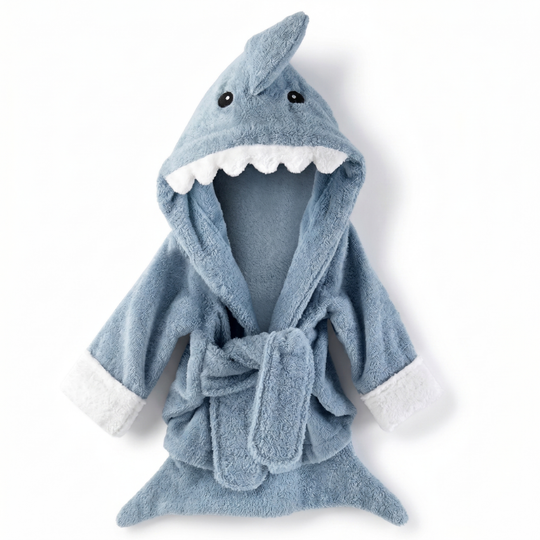 SnugglePeak hooded baby bathrobe blue shark