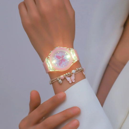 Girls butterfly watch with clear analog dial easy to read