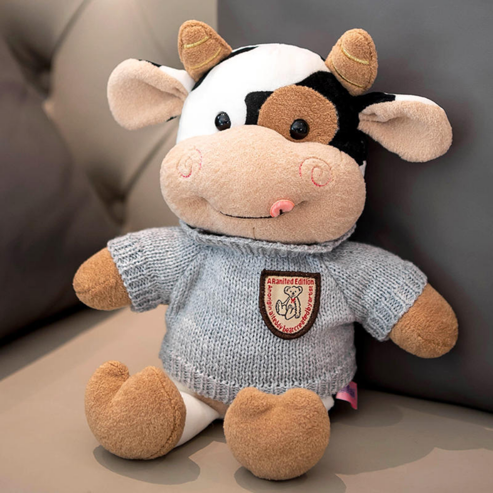 CowCuddle – Cute Cow Plush with Sweater & Mini Bag
