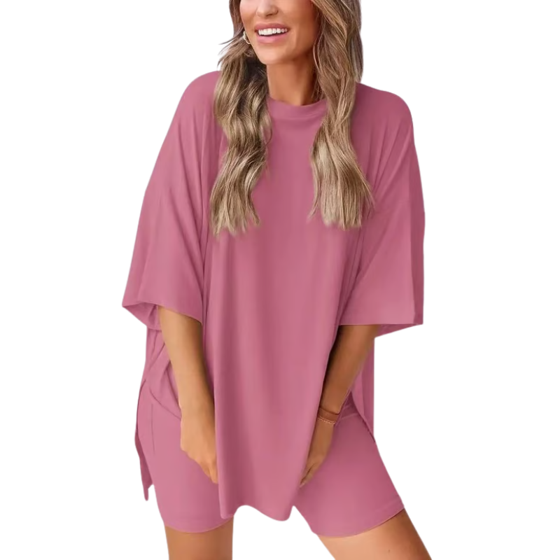 BreezeDuo women's summer set pink tee and shorts
