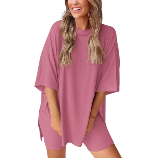 BreezeDuo women's summer set pink tee and shorts