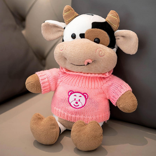 CowCuddle – Cute Cow Plush with Sweater & Mini Bag