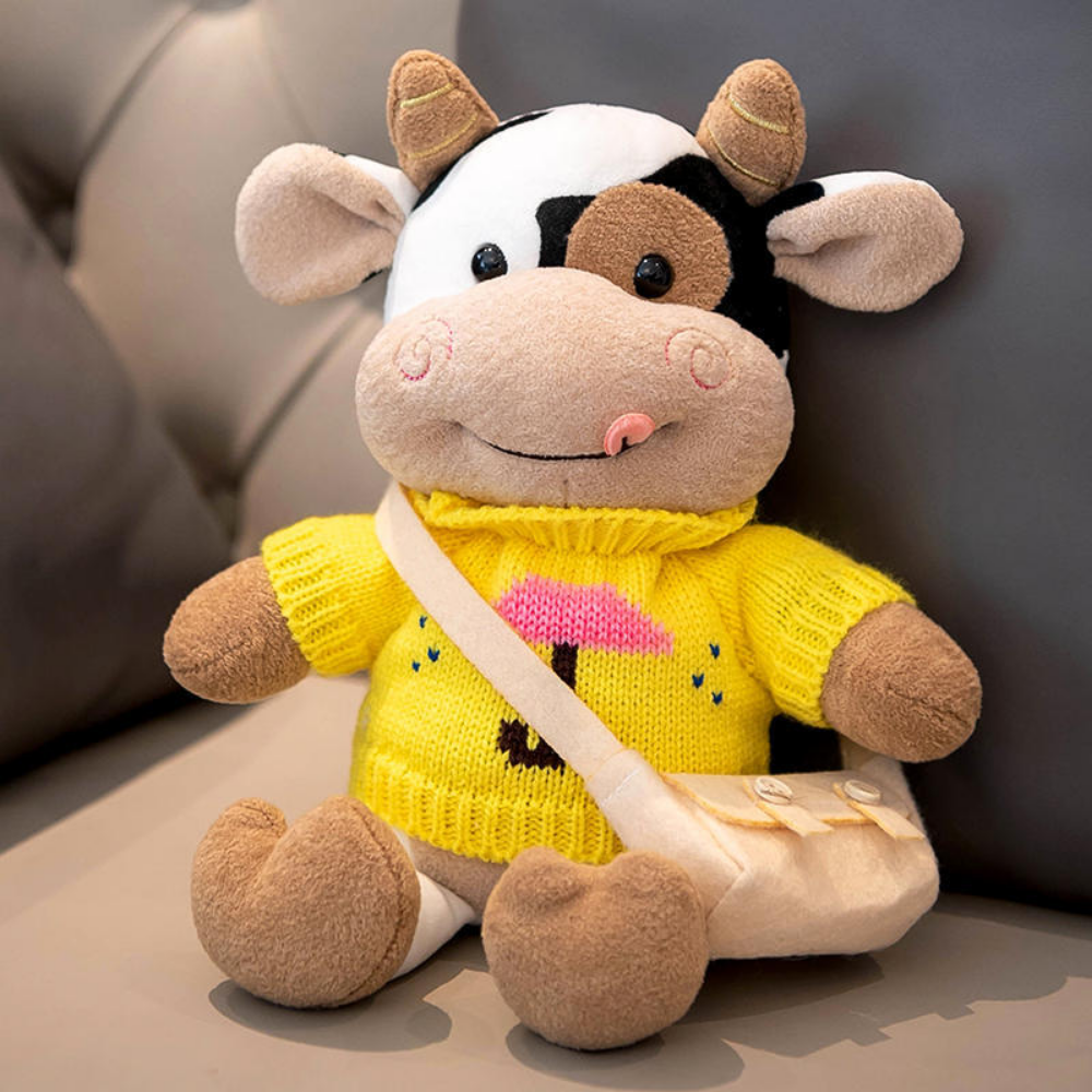 CowCuddle – Cute Cow Plush with Sweater & Mini Bag
