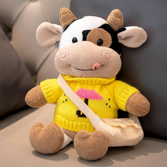 CowCuddle – Cute Cow Plush with Sweater & Mini Bag