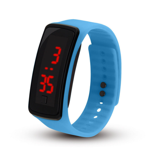 FlexBeam sky blue LED sports watch with silicone rubber strap