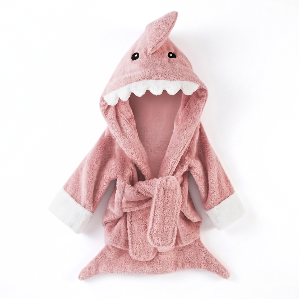 SnugglePeak hooded baby bathrobe pink shark