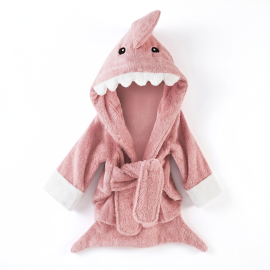 SnugglePeak hooded baby bathrobe pink shark