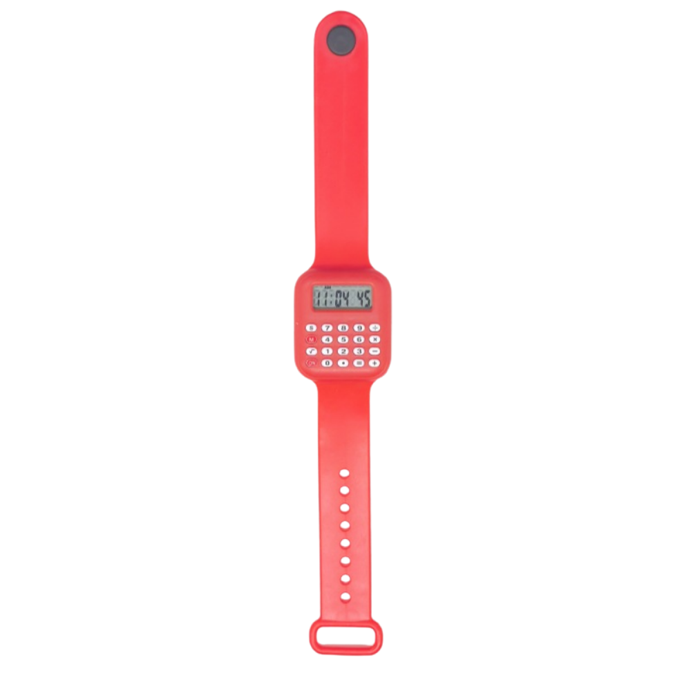 CalcuTime student calculator watch red silicone strap