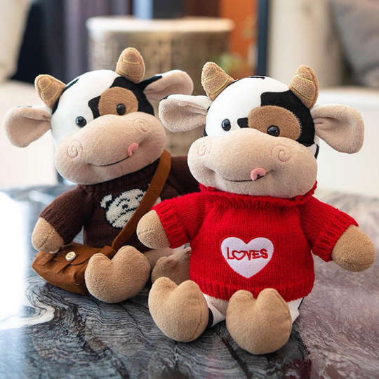 CowCuddle – Cute Cow Plush with Sweater & Mini Bag