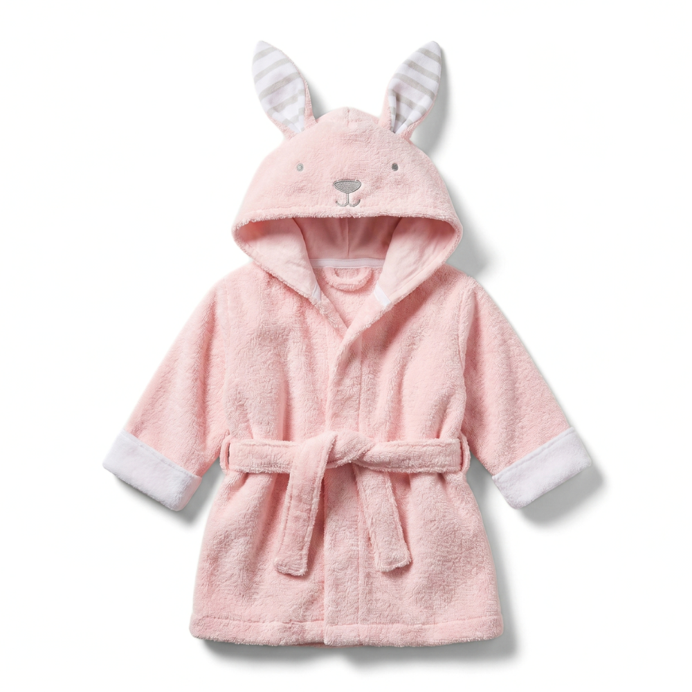 SnugglePeak hooded baby bathrobe pink rabbit