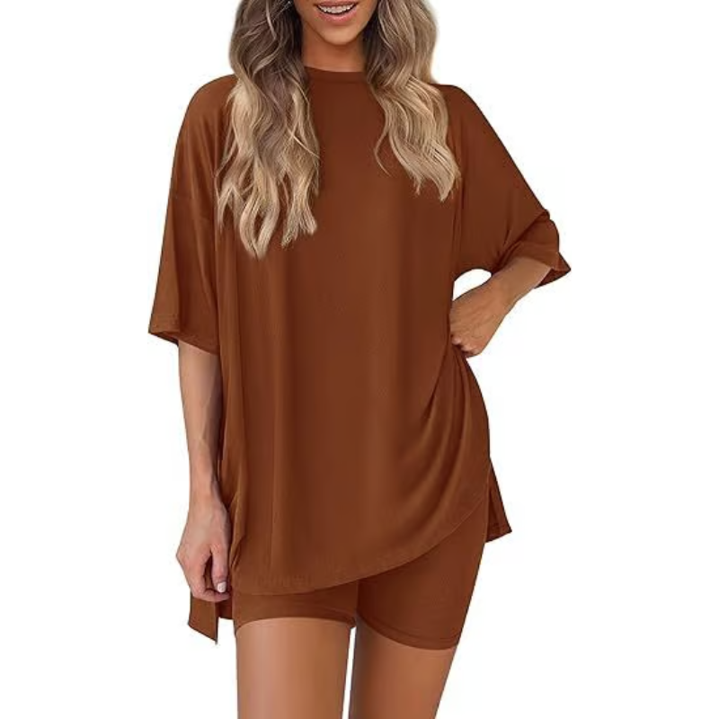 Summer set with stretchy elastic waistband shorts