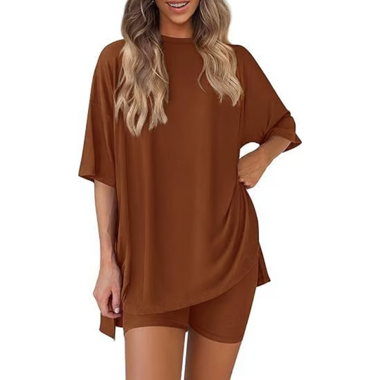 Summer set with stretchy elastic waistband shorts