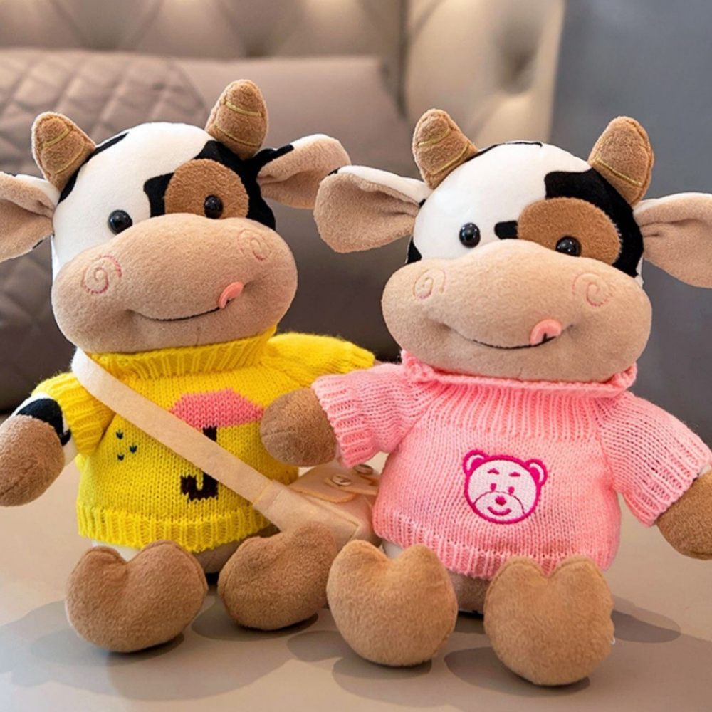 CowCuddle – Cute Cow Plush with Sweater & Mini Bag