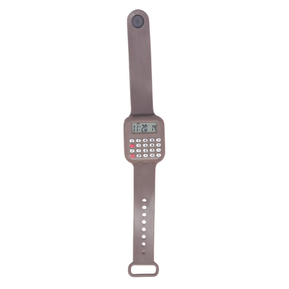 CalcuTime student calculator watch coffee brown silicone strap