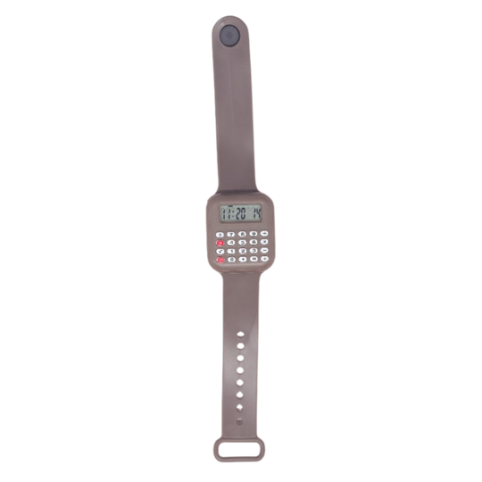 CalcuTime student calculator watch coffee brown silicone strap