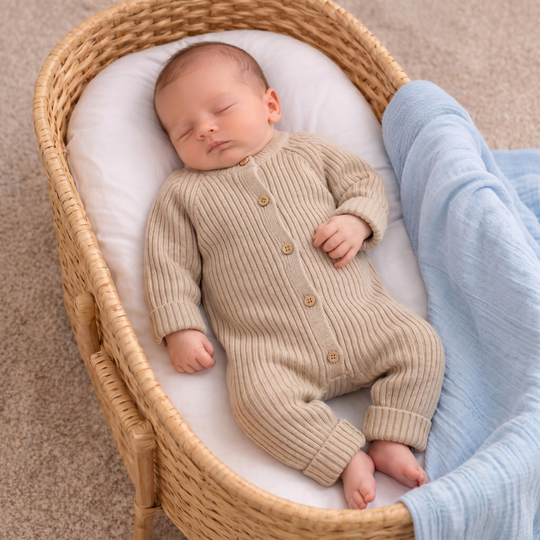 Knitted baby romper with practical button closure