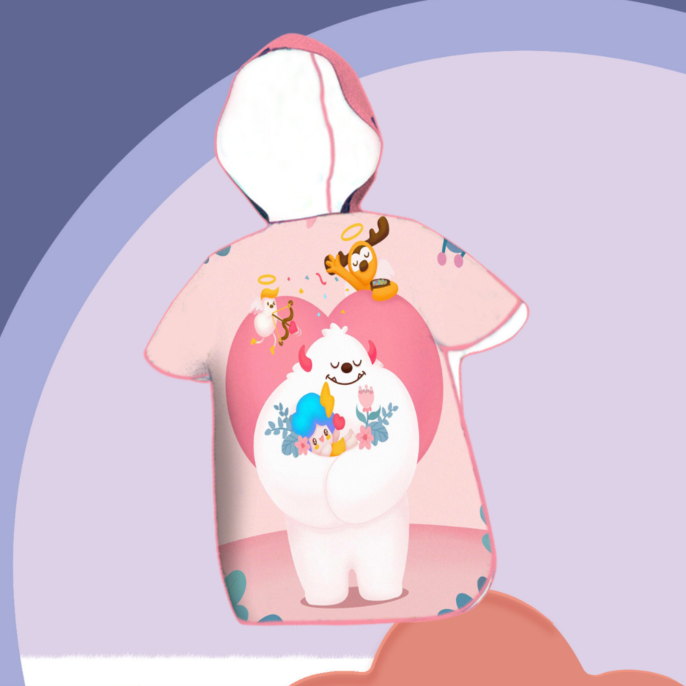 CozyFin kids beach poncho pink and white