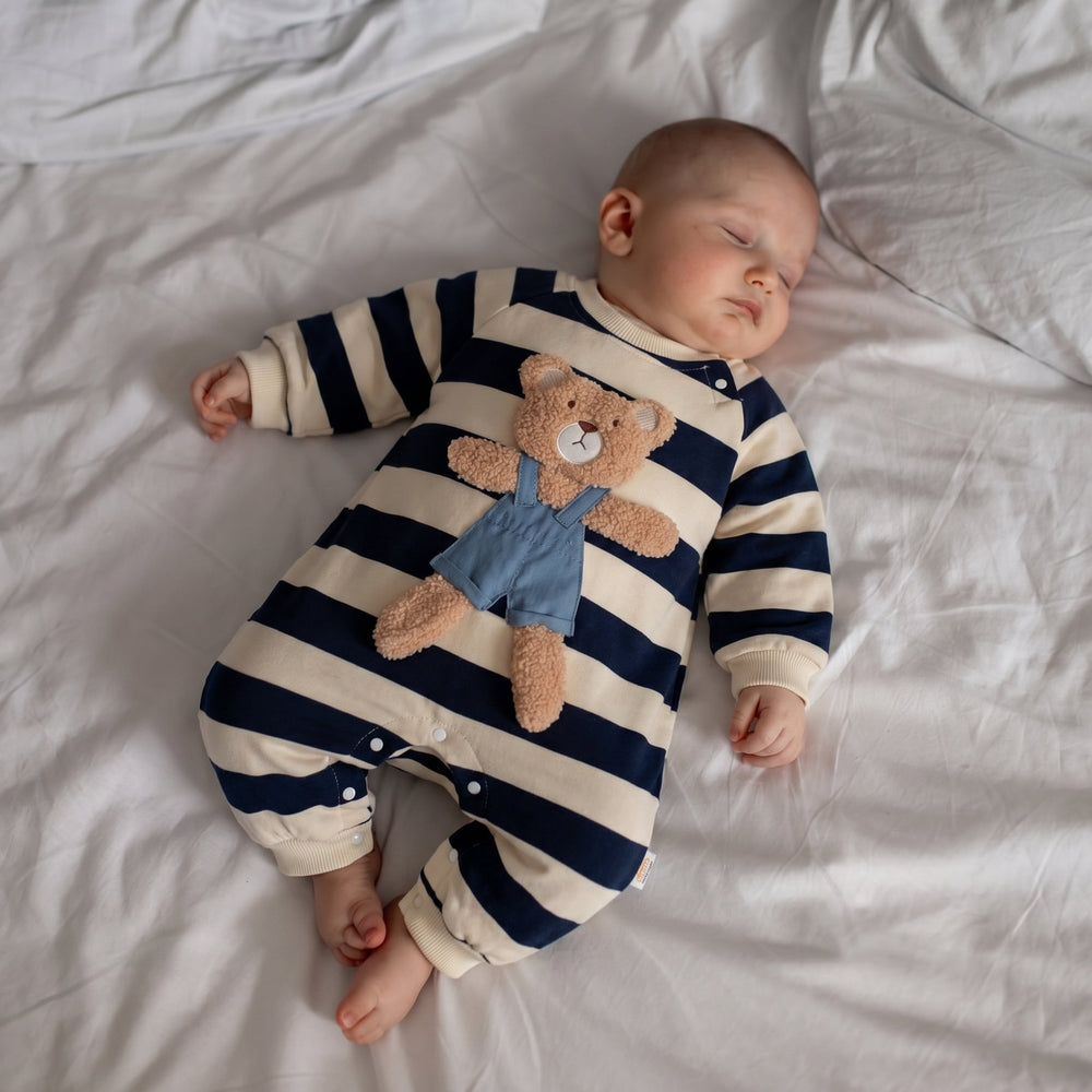Baby romper with cute teddy bear appliqué detail