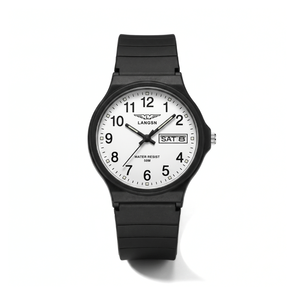 ClearStride black and white quartz sports watch minimalist design