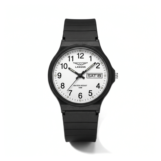 ClearStride black and white quartz sports watch minimalist design