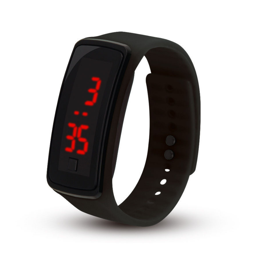 FlexBeam black LED sports watch ultra-slim with silicone strap