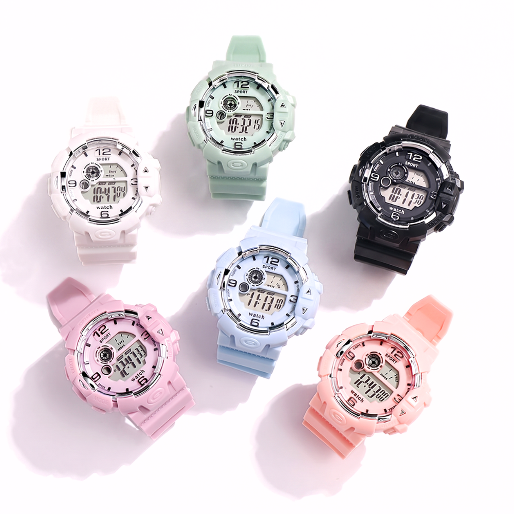 PulseGlow digital sports watch with 7-color LED backlight