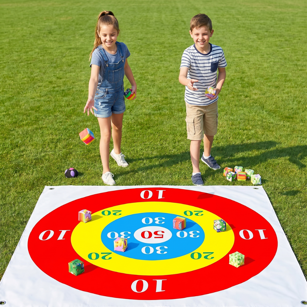Bean bag toss game with concentric scoring circles