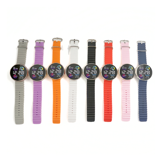 NeonRound round LED sport watch with silicone strap