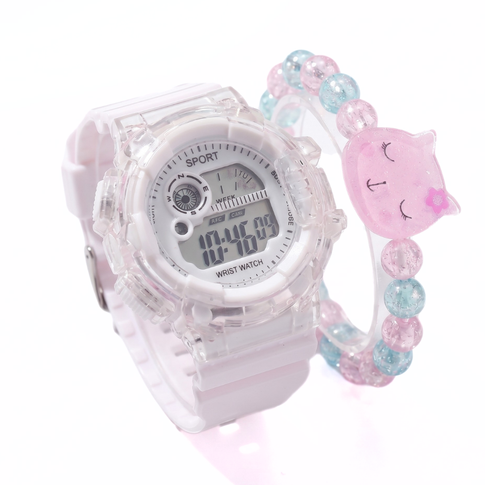 PetalTick kids watch and charm bracelet set with kitten charm