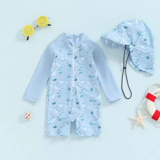 Quick-drying baby swimsuit with easy zip closure