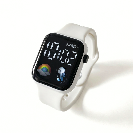 CosmoBeam white astronaut LED watch with colorful space display