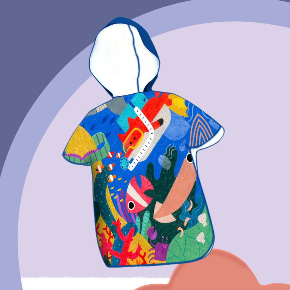 CozyFin kids beach poncho deep-sea fish
