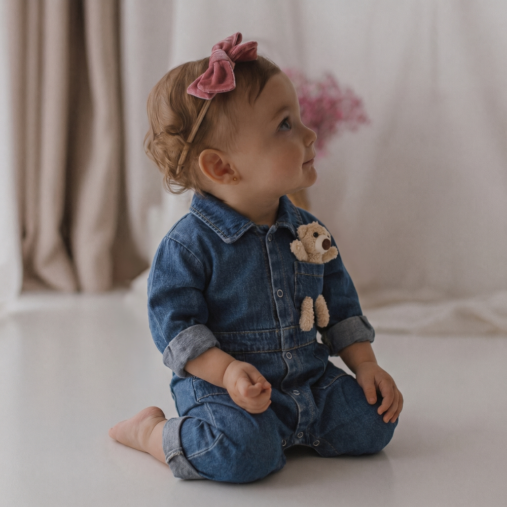 Kids denim jumpsuit with easy button closure