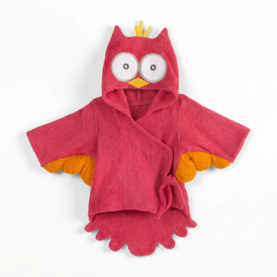 SnugglePeak hooded baby bathrobe red owl