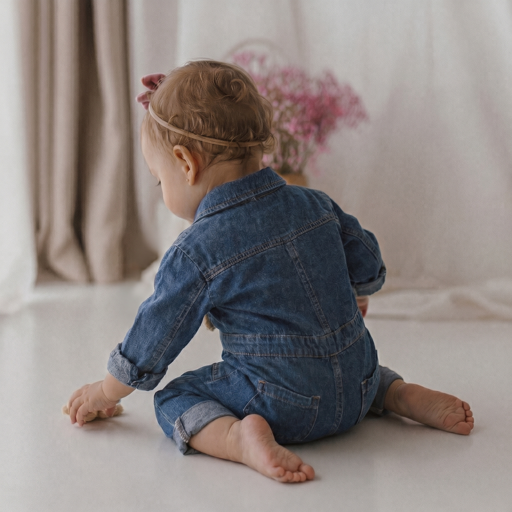 Denim jumpsuit for freedom of movement during play