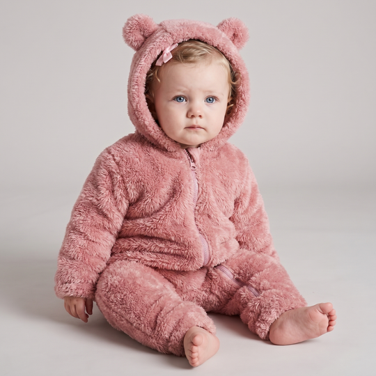 Soft plush fleece baby onesie keeps baby warm