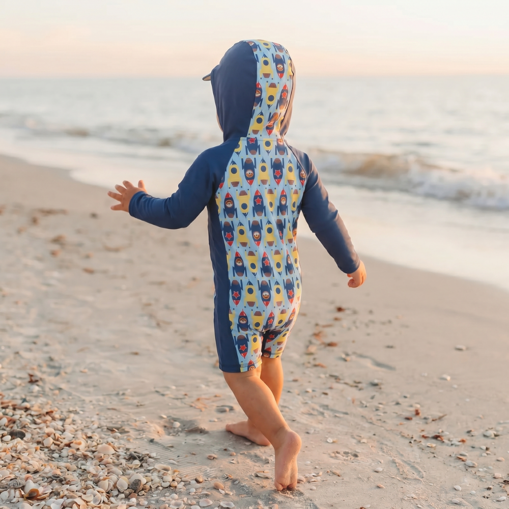 Two-piece swim outfit with matching sun hat