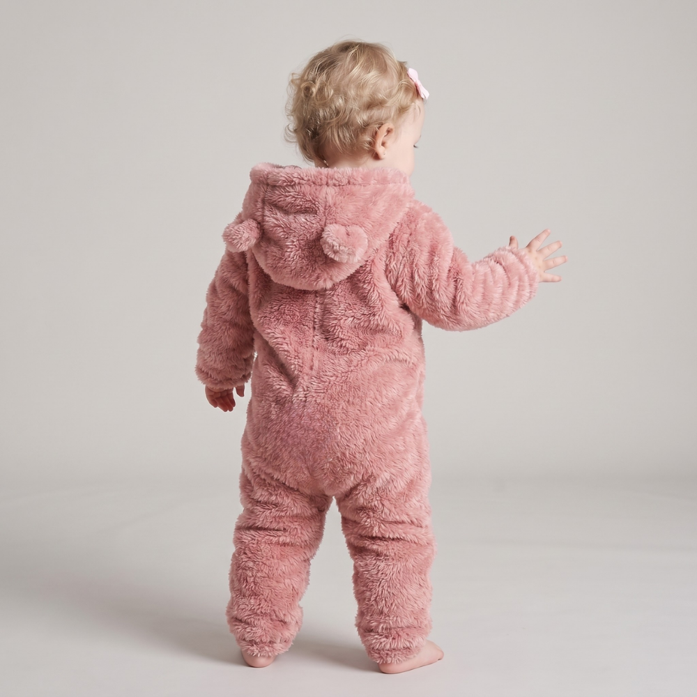 Hooded baby onesie with easy zip closure
