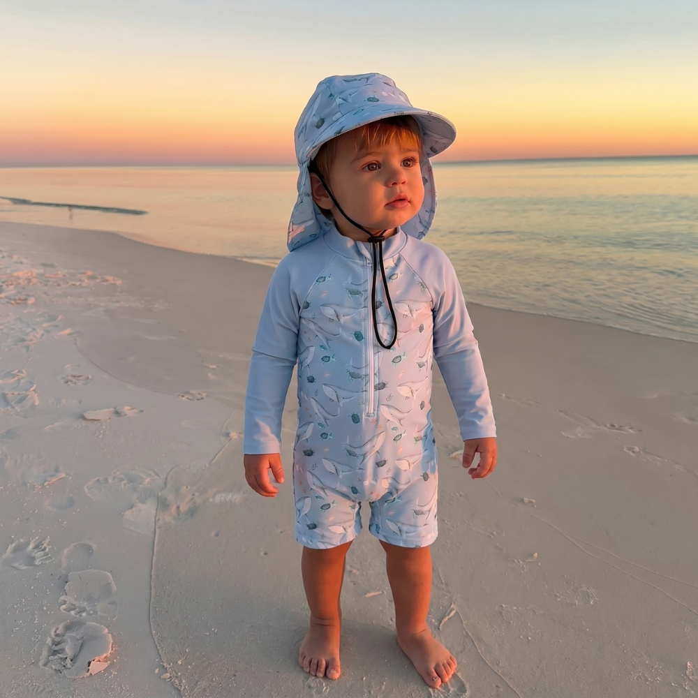 Long-sleeve baby swimsuit with UV sun protection
