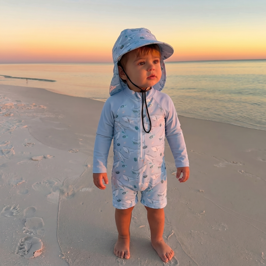 Long-sleeve baby swimsuit with UV sun protection