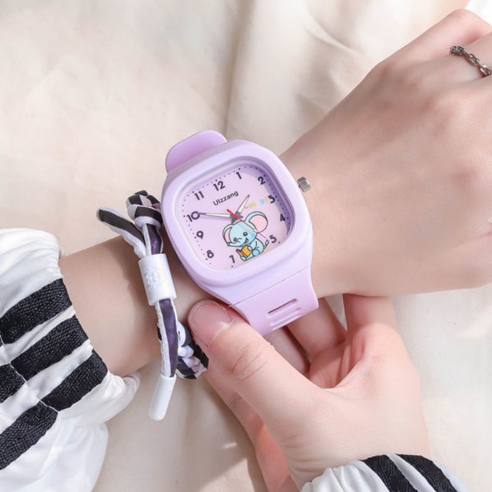 TuskTime purple elephant kids watch with soft silicone strap