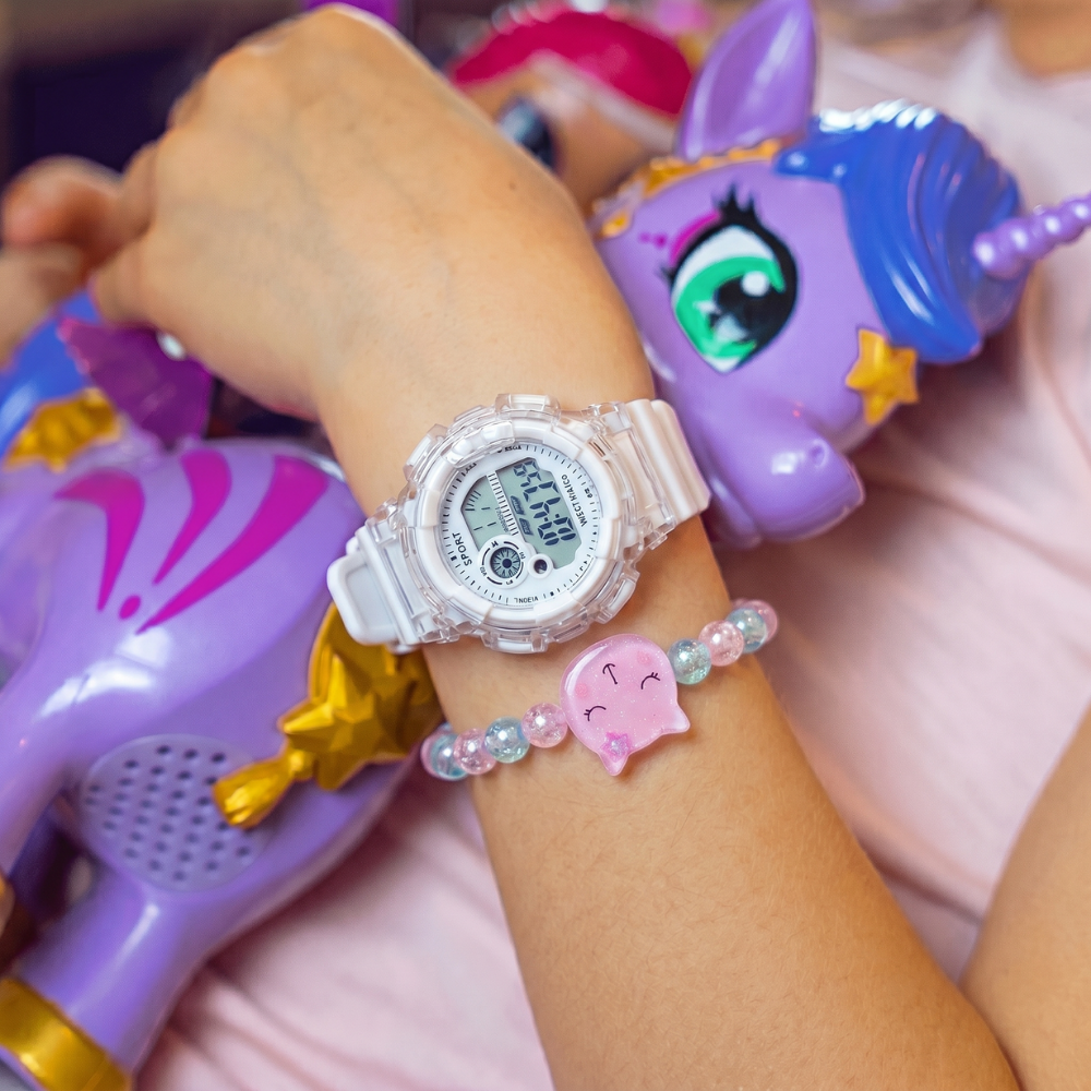 Kids digital watch with matching beaded charm bracelet