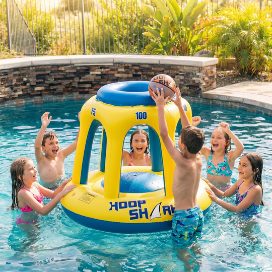 Floating basketball hoop with clear point system
