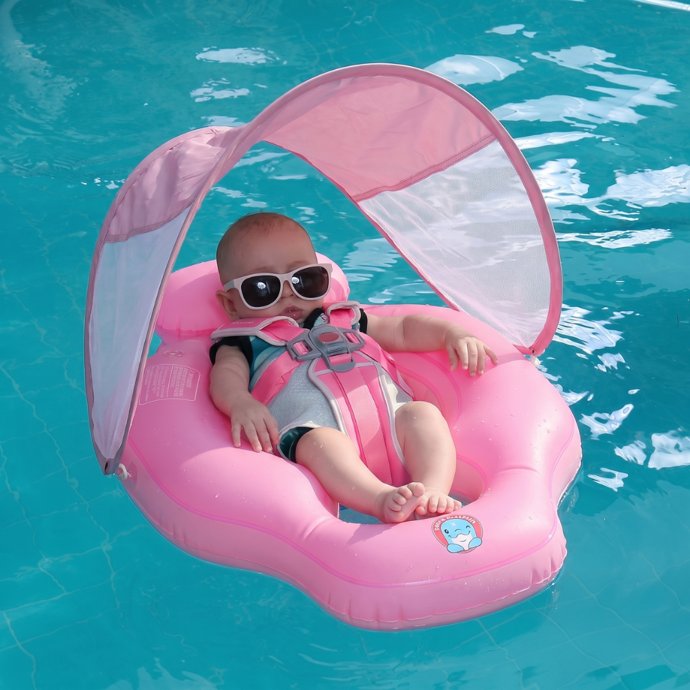 Baby swim ring with removable sun canopy shade