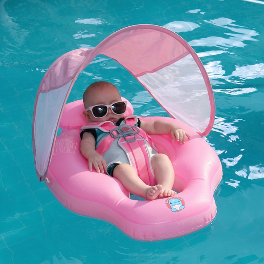 Baby swim ring with removable sun canopy shade