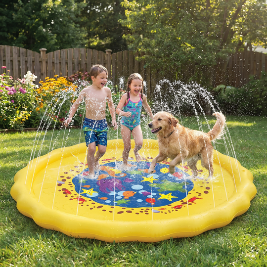 Sprinkler mat connects to garden tap for water play