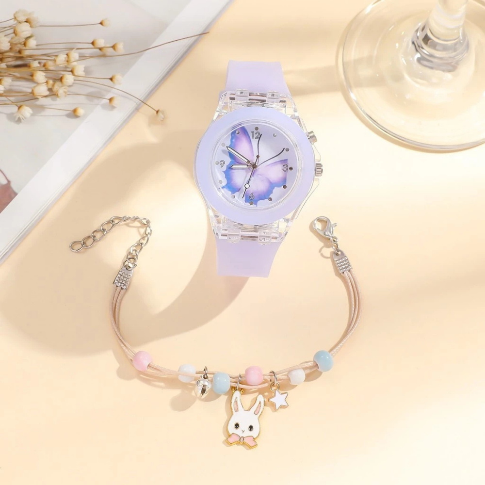 Girls butterfly quartz watch with 3D silicone strap