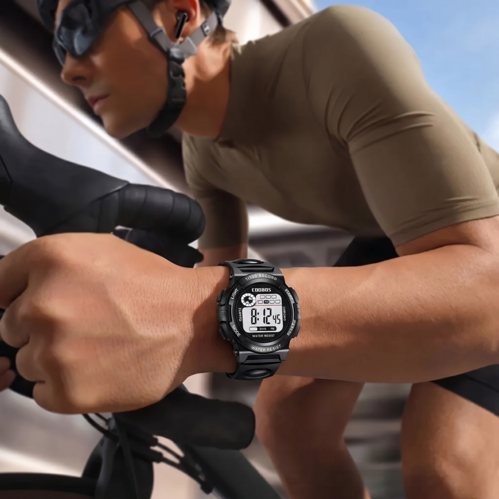 Multifunction sports watch with chronograph stopwatch and backlight