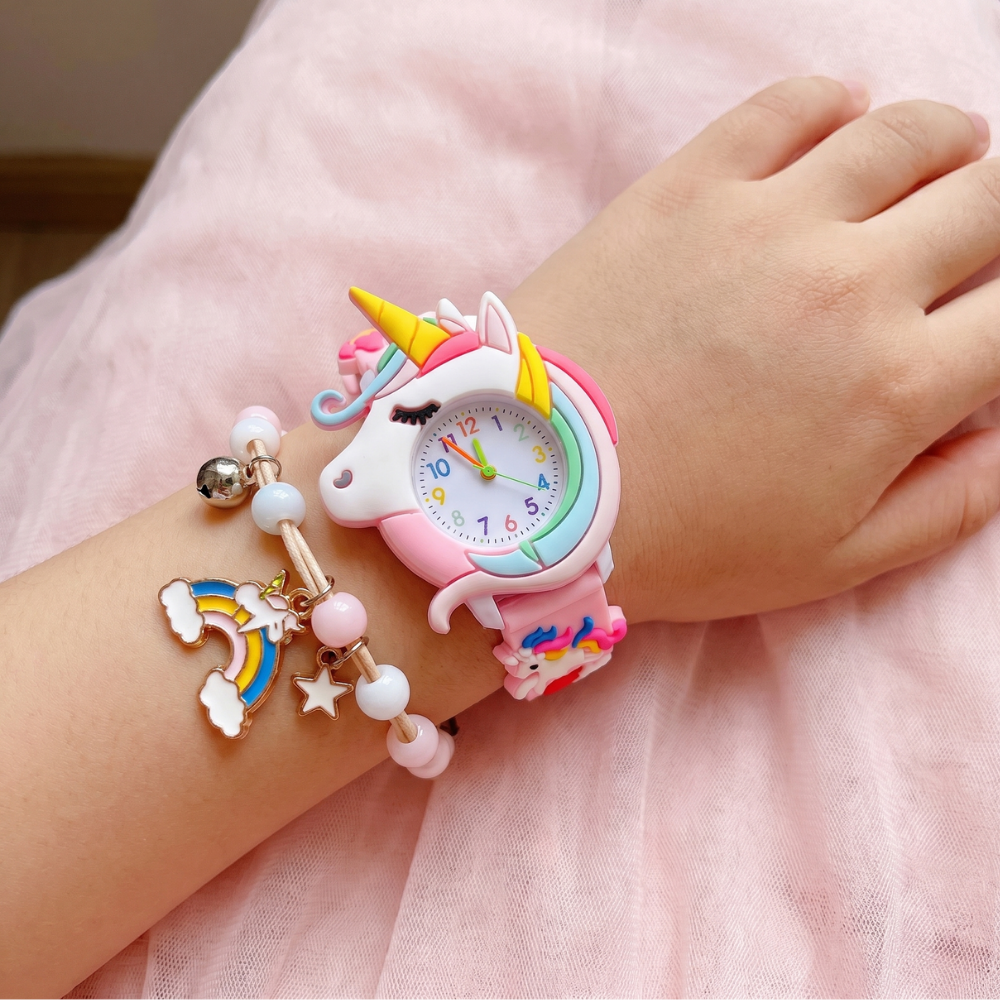 Unicorn quartz watch with matching beaded bracelet