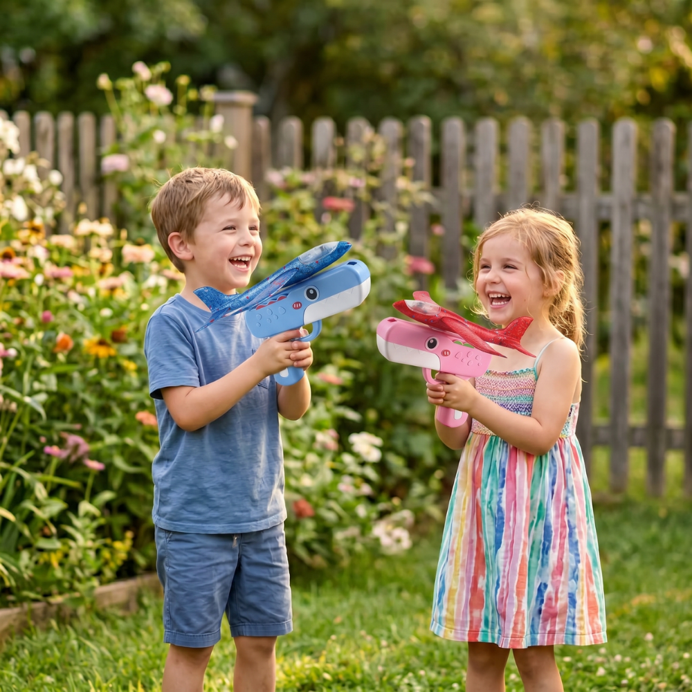 One-press plane launcher easy for kids to fire